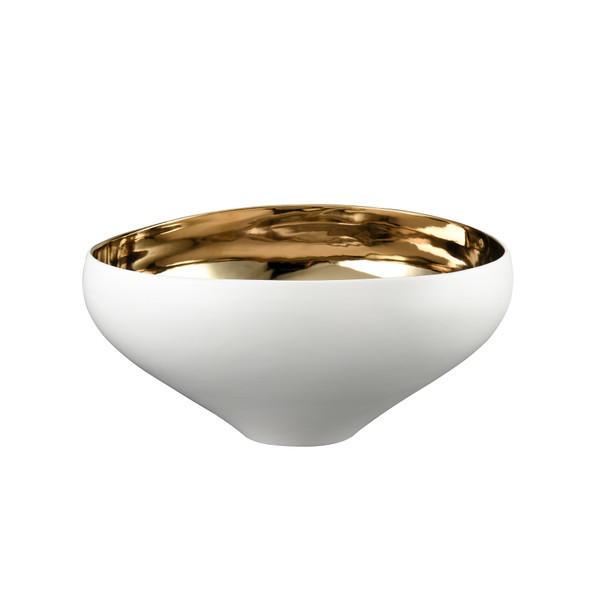 Elk Greer Bowl - Tall White And Gold Glazed H0017-9755