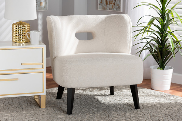 Naara Modern And Contemporary Ivory Boucle Upholstered And Black Finished Wood Accent Chair By Baxton Studio 227-Beige-CC