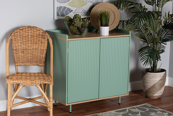 Tavita Mid-Century Modern Two-Tone Mint Green And Oak Brown Finished Wood 2-Door Sideboard Buffet By Baxton Studio LCF20172-Mint Green-Sideboard