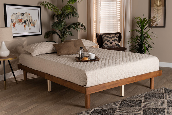 Winston Mid-Century Modern Walnut Brown Finished Wood King Size Platform Bed Frame By Baxton Studio MG0082S-Walnut-King