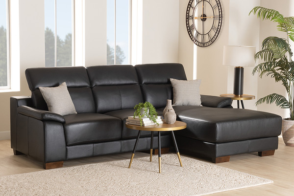 Reverie Modern Black Full Leather Sectional Sofa With Right Facing Chaise By Baxton Studio LSG6002L-Sectional-Full Leather-Black-Dakota 06