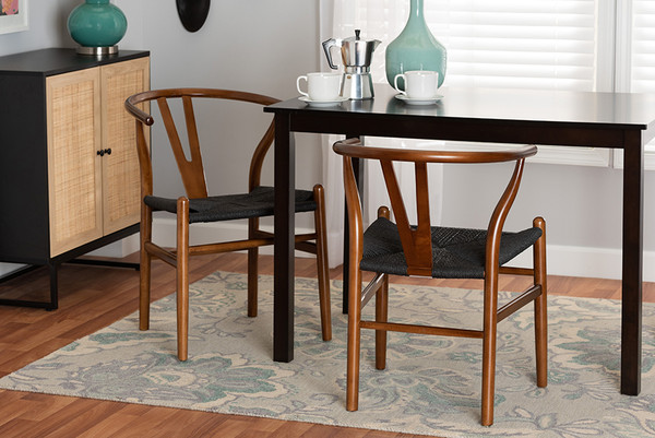 Paxton Modern Walnut Brown Finished Wood 2-Piece Dining Chair Set By Baxton Studio Y-A-DB-1-Dark Brown/Black Rope-Wishbone-Chair