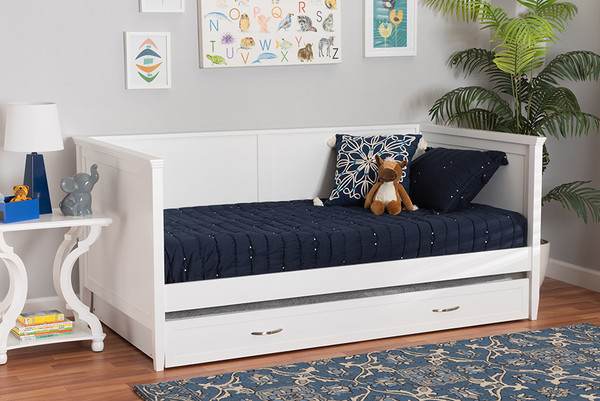 Viva Classic And Traditional White Finished Wood Twin Size Daybed With Roll-Out Trundle By Baxton Studio Viva-White-Daybed-Twin with Trundle
