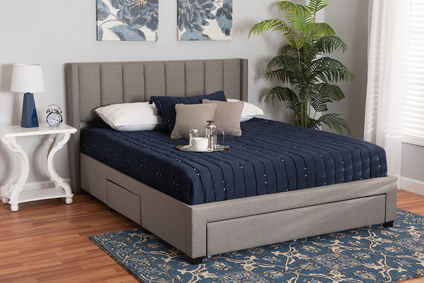 Coronado Mid-Century Modern Transitional Grey Fabric Full Size 3-Drawer Storage Platform Bed By Baxton Studio CF 9270-B-Coronado-B-Grey-Full