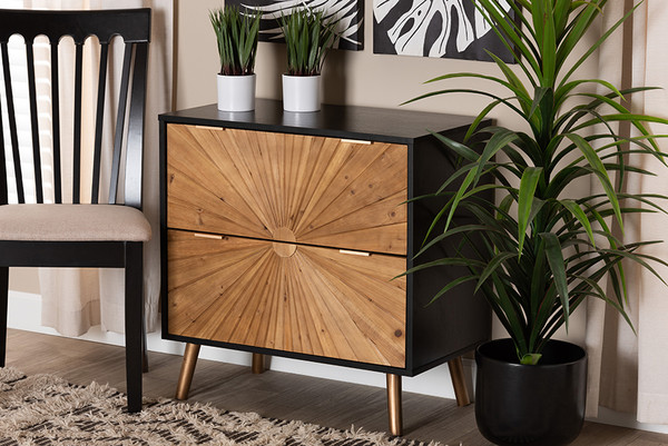 Richardson Mid-Century Transitional Two-Tone Black And Natural Brown Finished Wood 2-Drawer Storage Cabinet By Baxton Studio LCF20144-2DW-Cabinet