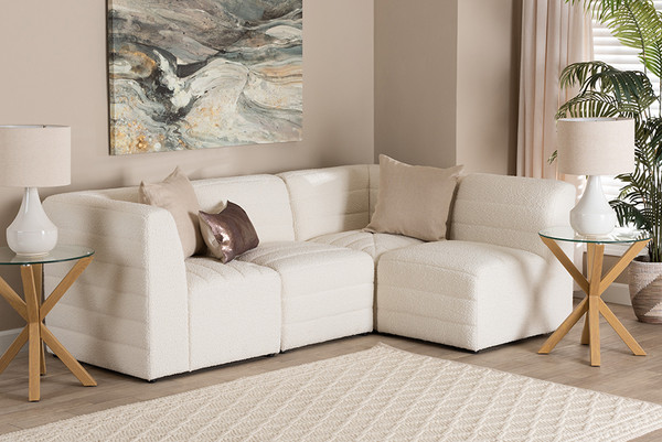 Maya Modern White Boucle Fabric 4-Piece Modular Sectional Sofa By Baxton Studio BBT8070-Maya-Cream-4PC