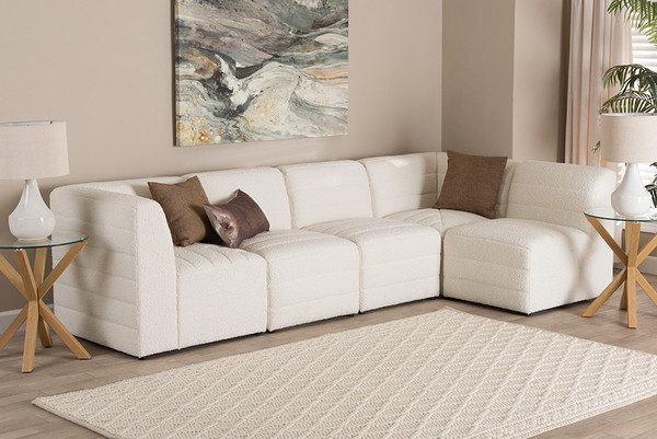 Maya Modern White Boucle Fabric 5-Piece Modular Sectional Sofa By Baxton Studio BBT8070-Maya-Cream-5PC