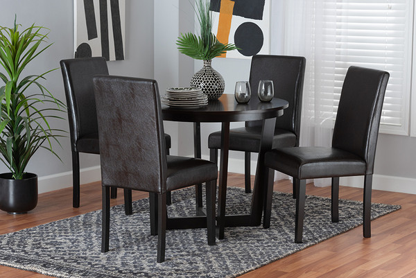 Bruna Modern Dark Brown Faux Leather And Espresso Brown Finished Wood 5-Piece Dining Set By Baxton Studio Bruna-Dark Brown-5PC Dining Set