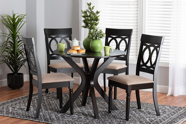 Jessie Modern Sand Fabric And Dark Brown Finished Wood 5-Piece Dining Set By Baxton Studio Jessie-Sand/Dark Brown-5PC Dining Set