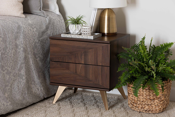 Graceland Mid-Century Modern Transitional Walnut Brown Finished Wood 2-Drawer Nightstand By Baxton Studio LV45ST4524WI-CLB-NS