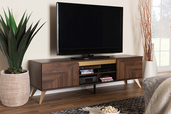 Graceland Mid-Century Modern Transitional Walnut Brown Finished Wood 2-Door Tv Stand By Baxton Studio LV45TV4512WI-CLB-TV Stand