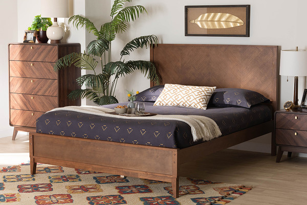 Carver Classic Transitional Ash Walnut Finished Wood King Size Platform Bed By Baxton Studio MG0085-Ash Walnut-King