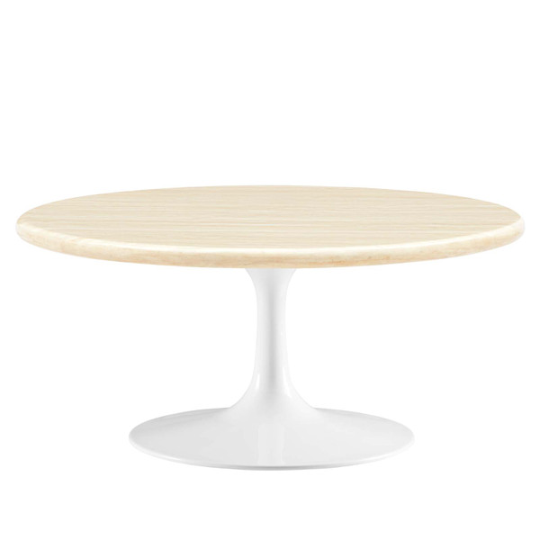 Modway Lippa 36" Round Artificial Travertine Coffee Table EEI-6749-WHI-TRA