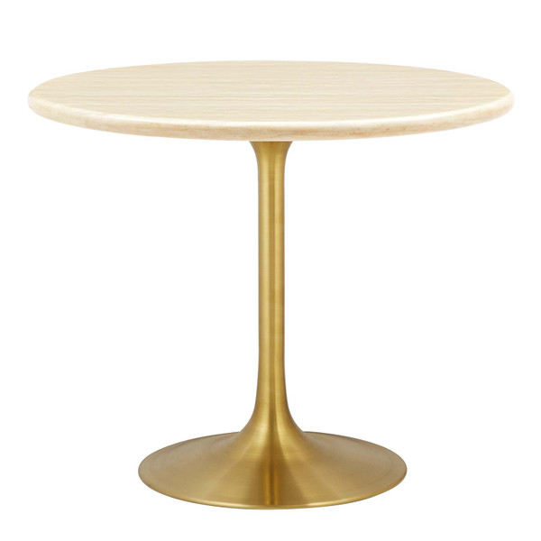 Modway Lippa 36" Round Artificial Travertine Dining Table EEI-6752-GLD-TRA
