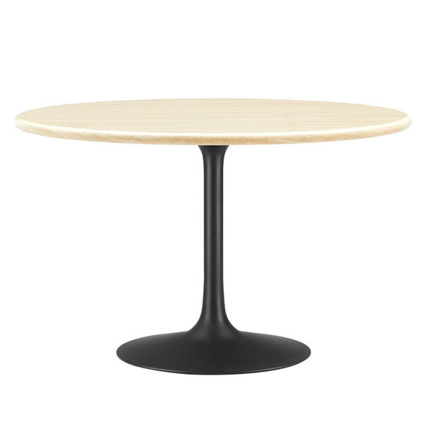 Modway Lippa 48" Round Artificial Travertine Dining Table EEI-6755-BLK-TRA