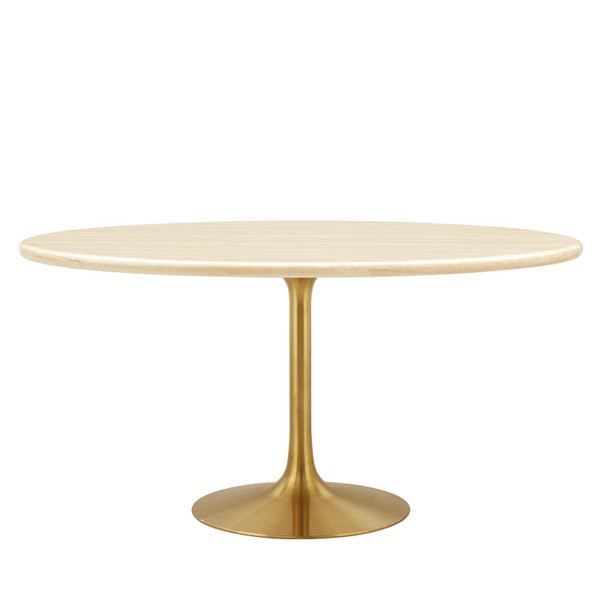 Modway Lippa 60" Oval Artificial Travertine Dining Table EEI-6759-GLD-TRA