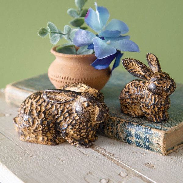 Set Of Two Rustic Bunny Figurines 370974 By CTW Home