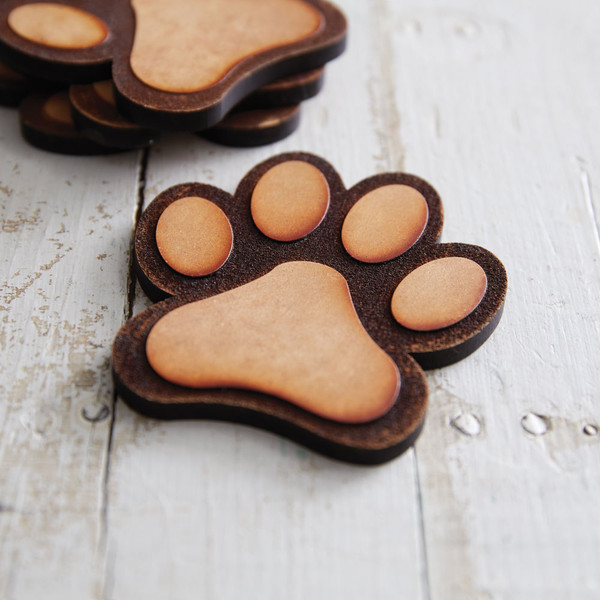 Set Of Four Wood Burned Paw Coasters 370986 By CTW Home