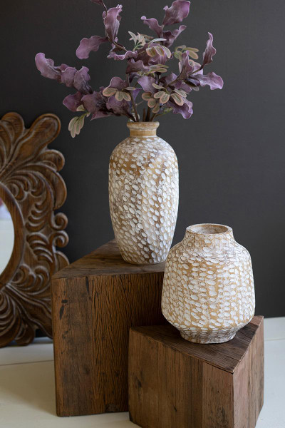 Kalalou CFAN1141 Wash White Wood Vase Large