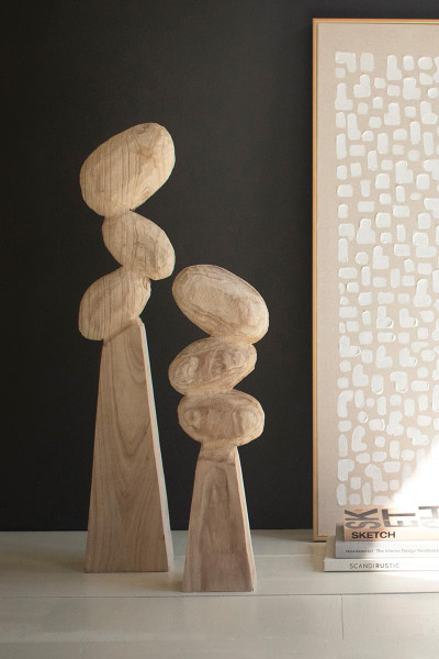 Kalalou CFAN1145 Set Of Two Wooden Table Top Sculptures