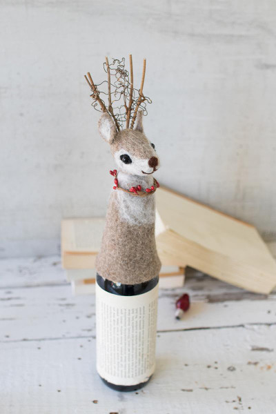 Kalalou CHB2181K Felt Deer Christmas Wine Topper (Pack Of 4)