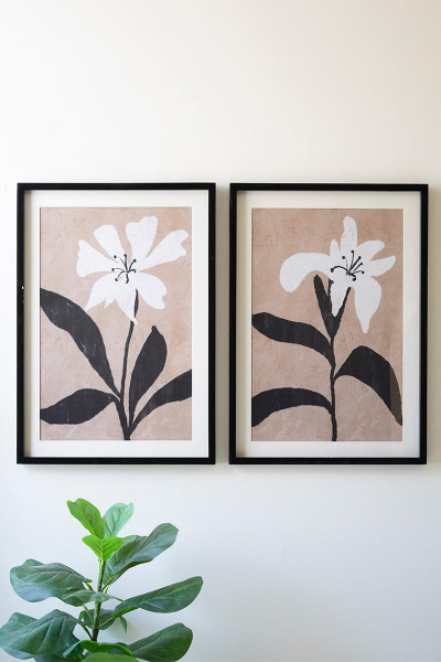 Kalalou CHH1514 Set Of Two Framed Flower Prints Under Glass