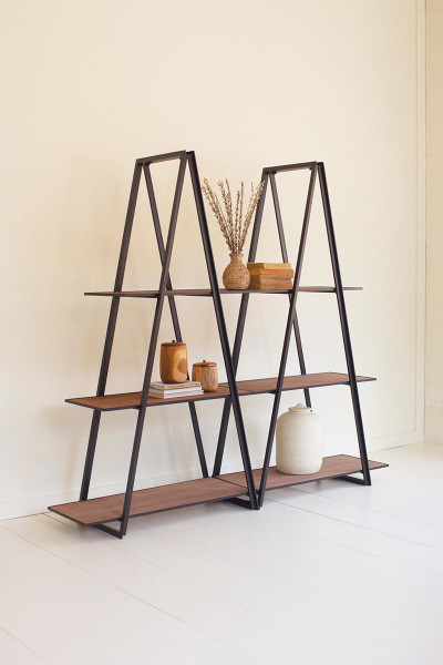 Kalalou CHW1515 Double Angle Iron And Wood Three Tiered Shelving Unit