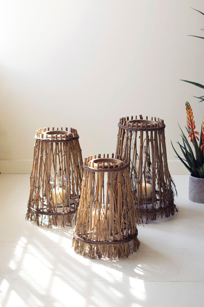Kalalou CLUX1273 Set Of Three Natural Bamboo And Wood Lanterns