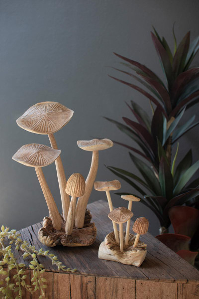 Kalalou DRA1029 Set Of Two Carved Teak Wood Mushrooms