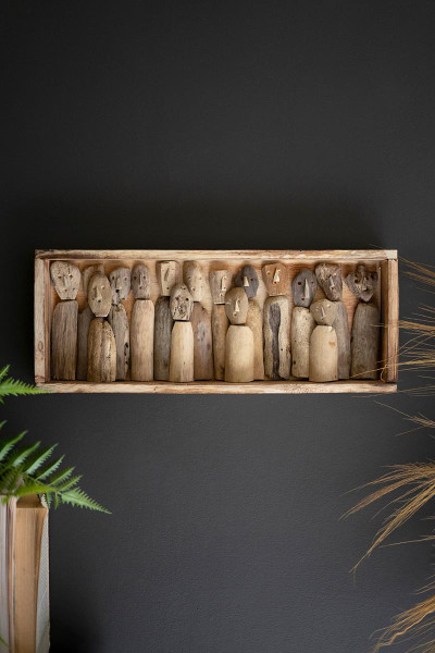 Kalalou DRA1031 Carved Driftwood Figures In A Framed Shadowbox