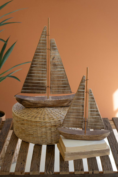 Kalalou DRA1037 Set Of Two Rustic Recycled Wood Sail Boats