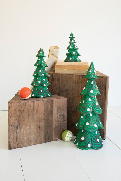 Kalalou DRA1063 Set Of Three Painted Wooden Christmas Trees - Distressed