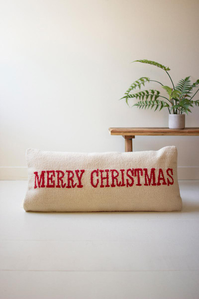 Kalalou NANT1032 Merry Christmas Hand Hooked Pillow