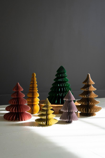 Kalalou NASC1014 Set Of Six Paper Jewel Tone Accordian Christmas Trees - One Each Color