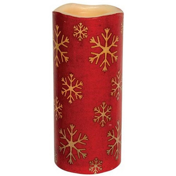 Red Snowflake Print Led Pillar GTLX76015 By CWI Gifts