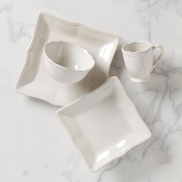 French Perle Bead White Dinnerware Square 4-Piece Place Setting 854796 By Lenox