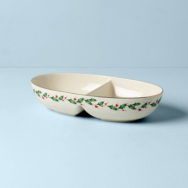 Holiday Dinnerware Divided Oval Bowl 870000 By Lenox