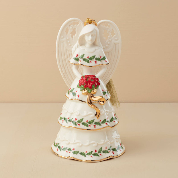 Holiday Angel Bell Holding Flowers Ornament 895778 By Lenox