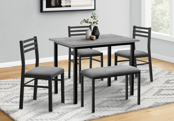 5-Piece Small 40" Rectangular Grey Laminate Dining Set - Black Metal I 1037 By Monarch