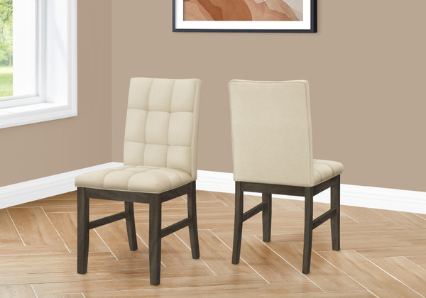 Cream Fabric Transitional Upholstered 37" Height Dining Chair - Grey Solid Wood I 1376 By Monarch