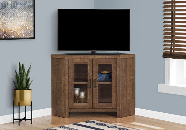42 Inch Brown Laminate Tv Stand - Tempered Glass I 2707 By Monarch