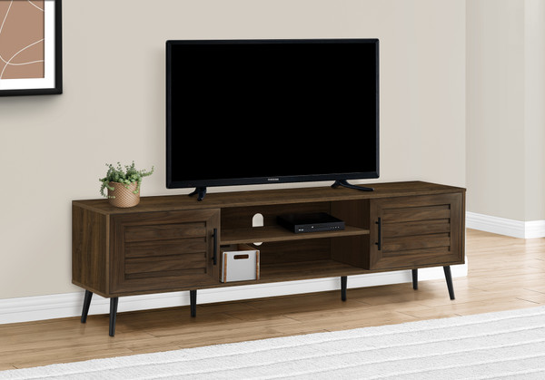 72 Inch Brown Laminate Tv Stand - Black Wood Legs I 2717 By Monarch
