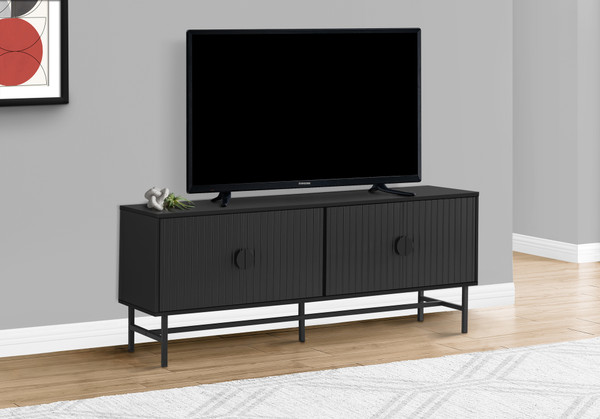 60 Inch Black Laminate Tv Stand - Black Metal I 2733 By Monarch