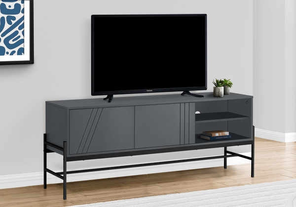 60 Inch Grey Laminate Tv Stand - Black Metal I 2739 By Monarch