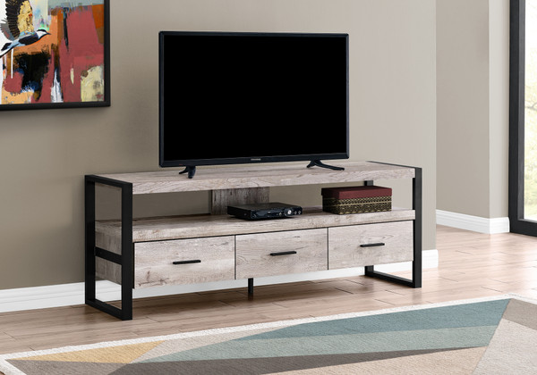 60 Inch Beige Laminate Tv Stand - Black Metal I 2822 By Monarch