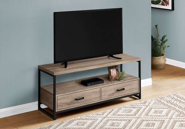 48 Inch Brown Laminate Tv Stand - Black Metal I 2872 By Monarch