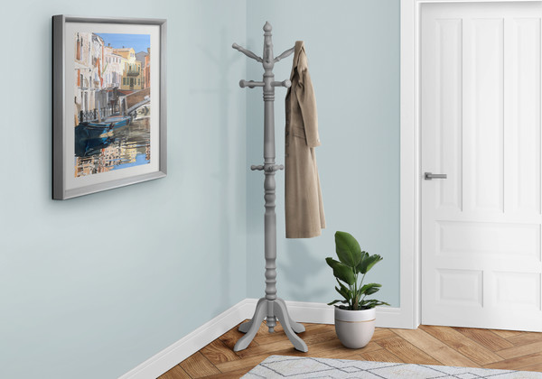 73"H Grey Wood Coat Rack - 11 Hooks I 3179 By Monarch