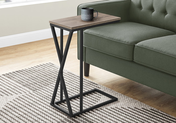 Black Metal C-Shaped Accent Table - Brown Laminate I 3249 By Monarch