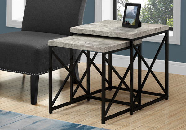 Grey Laminate Nesting Table - Black Metal (Set Of 2) I 3414 By Monarch