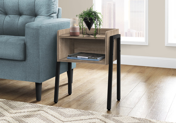Black Metal Accent Table - Brown Laminate I 3592 By Monarch